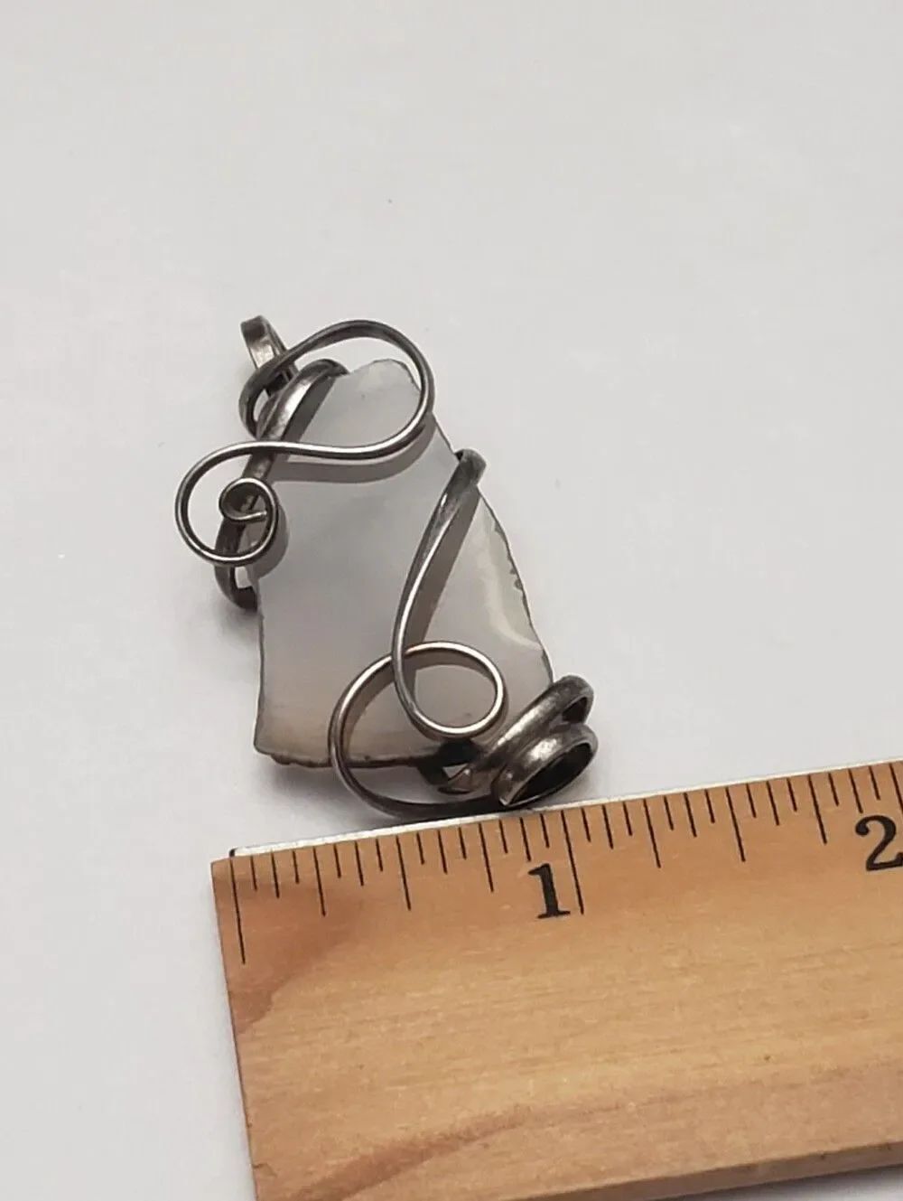 Wire Wrapped Translucent Agate Pendant - Picture 6 of 7